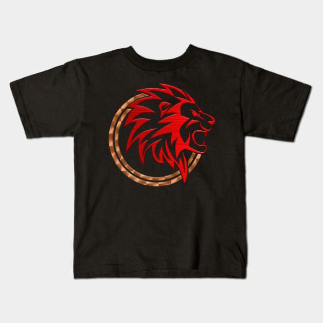 The King lion Dark Red 3D look Kids T-Shirt by Tshirtstory